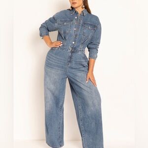 Eloquii Denim Wide-Legged Jumpsuit